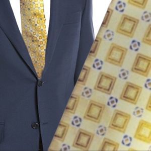 🇺🇸 Pronto Uomo Couture silk tie in yellow gold with light blue design accents